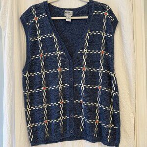 Vintage Koret Size 1X Vest Sweater Button Embroidered Academia Grandma Floral
